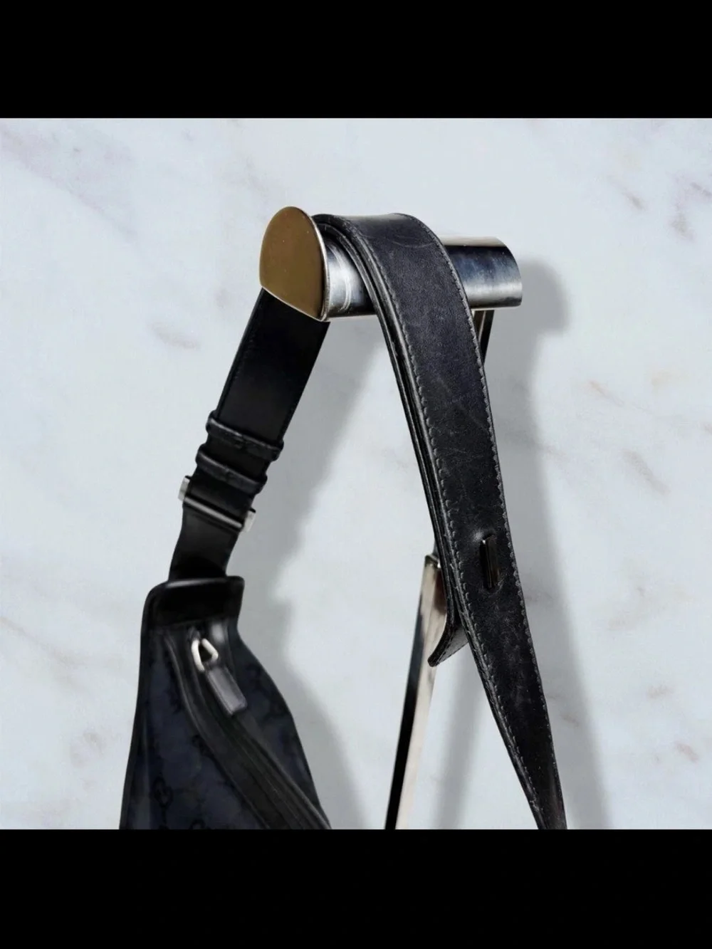 Gucci Black GG Canvas Messenger Bag with Adjustable Strap